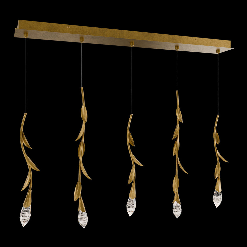 Modern Luxury Floating Branches Floral Crystal Chandelier with Rectangular Canopy for High-ceiling-5 Lights/L40"*W5.5"*H118.1"(L101.6cm*W14cm*H300cm)-Gold-Warm Light-Arialamps