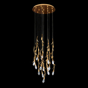 Modern Luxury Floating Branches Floral Crystal Chandelier with Round Canopy for High-ceiling-15 lights/D23"*H118.1"(D58.4cm*H300cm)-Gold-Warm Light-Arialamps