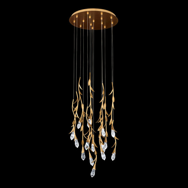 Modern Luxury Floating Branches Floral Crystal Chandelier with Round Canopy for High-ceiling-15 lights/D23"*H118.1"(D58.4cm*H300cm)-Gold-Warm Light-Arialamps