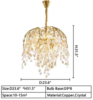 D23.6"*H31.5" chandelier,chandeliers,branch,leaf,crystal,crystal light,dining table,dining room,living room,flower,led,bedroom