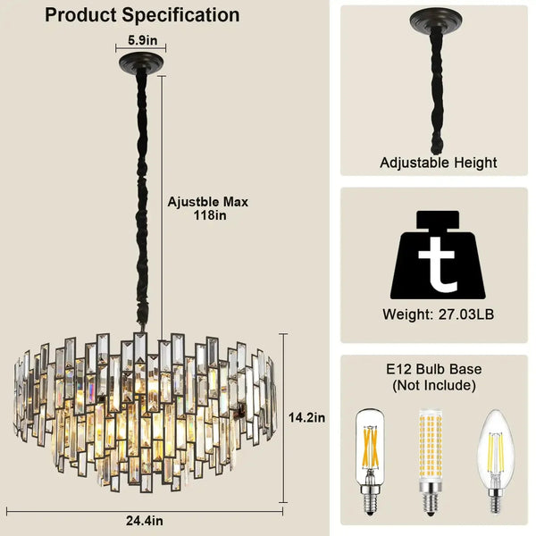 Modern Round Luxury K9 Crystal Chandelier for Dining Room Entryway Foyer - Arialamps