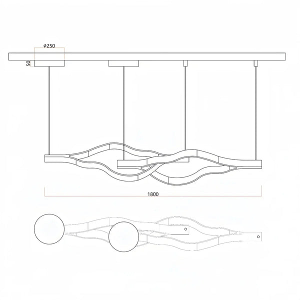 Modern Simple Aluminum Waving Chandelier - Arialamps