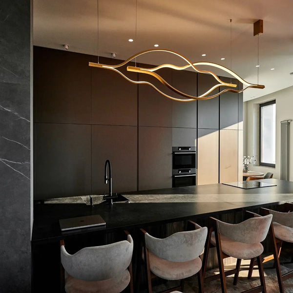 Modern Simple Brass Waving Chandelier for Living/Dining Room/Kitchen Island