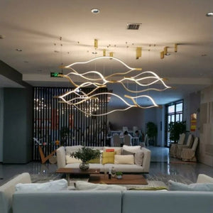 Modern Simple Brass Waving Chandelier for Living/Dining Room/Kitchen Island