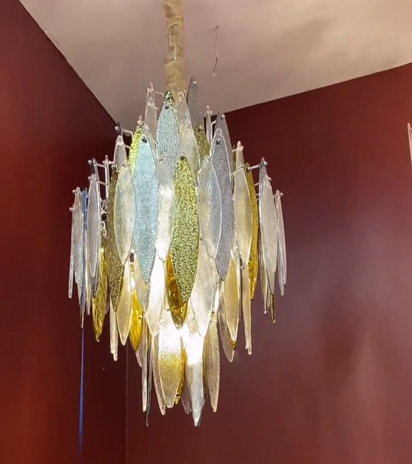 Modern Tiered Glass Maple Leaf Branch Chandelier for Living Room Dining Room and Bedroom-Arialamps