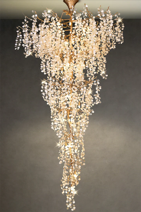 Modern Unique Artistic Flower Brass Branch Semi-flush Mount Chandelier for Living Room/ Hallway/ Entryway/ Staircase-Chandeliers-Arialamps