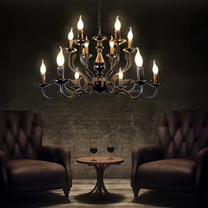 Multi Layer Iron Chandelier with Electronic Candles in Vintage Country Style for Living Room Cafe and Study-