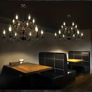 Multi Layer Iron Chandelier with Electronic Candles in Vintage Country Style for Living Room Cafe and Study-