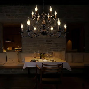 Multi Layer Iron Chandelier with Electronic Candles in Vintage Country Style for Living Room Cafe and Study-