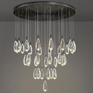 Naleya 43-Light Height Adjustable Round Raindrop Chandelier for Dining Room-Matte Black-