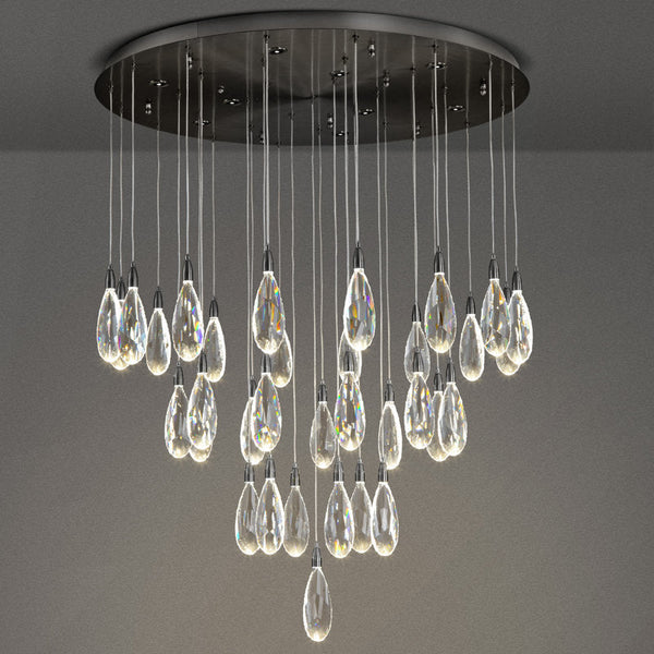 Naleya 43-Light Height Adjustable Round Raindrop Chandelier for Dining Room-Matte Black-