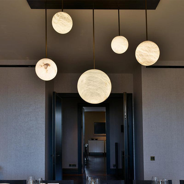 Nami Alabaster Sphere Staircase Chandelier,Multi Pendant Light-chandeliers for dining room,chandeliers for stairways,chandeliers for foyer,chandeliers for bedrooms,chandeliers for kitchen,chandeliers for living room-Arialamps