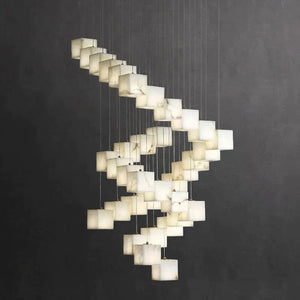 Olive Alabaster Cubic Round Pendant For Dining Table, Staircase Chandeliers Kevin Studio Inc 36-Light B