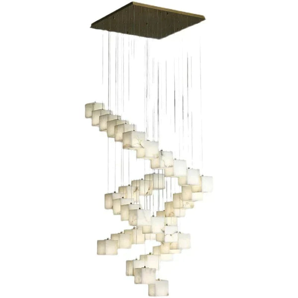 Olive Alabaster Cubic Round Pendant For Dining Table, Staircase Chandeliers Kevin Studio Inc
