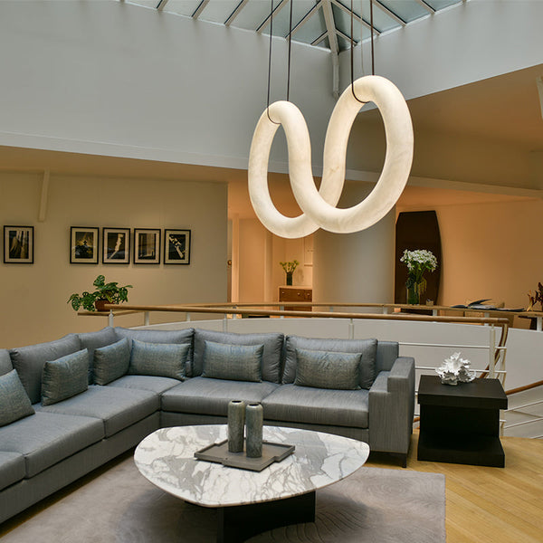 Oslo Infinity Symmetrical Alabaster Pendant Light For Living Room, Modern Designer Chandelier Chandelier Kevin Studio Inc