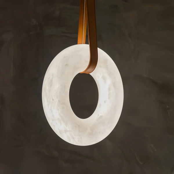 Oslo L1P Pendant Alabaster Chandelier, Halo Ring Chandelier With canopy Over Dining Table-Chandelier-Arialamps
