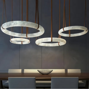 Oslo L1P Pendant Alabaster Chandelier, Halo Ring Chandelier With canopy Over Dining Table-Chandelier-39.4" D Single Ring-Arialamps