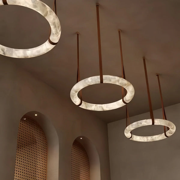 Oslo L1P Pendant Alabaster Chandelier, Halo Ring Chandelier With canopy Over Dining Table-Chandelier-31.5" D Single Ring-Arialamps