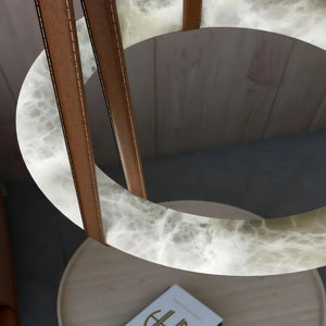 Oslo L1P Pendant Alabaster Chandelier, Halo Ring Chandelier With canopy Over Dining Table-Chandelier-Arialamps