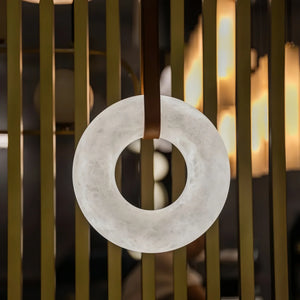 Oslo L1P Pendant Alabaster Chandelier, Halo Ring Chandelier With canopy Over Dining Table-Chandelier-11.8" D Single Ring-Arialamps