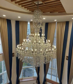 Oversized Luxury Traditional Gold/Chrome Candle Branch Crystal Chandelier for 2-story/Duplex Buildings-Chandeliers-Arialamps