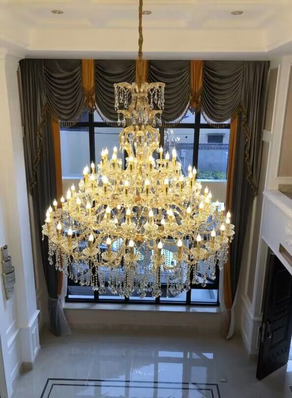 Oversized Luxury Traditional Gold/Chrome Candle Branch Crystal Chandelier for 2-story/Duplex Buildings-Chandeliers-Arialamps