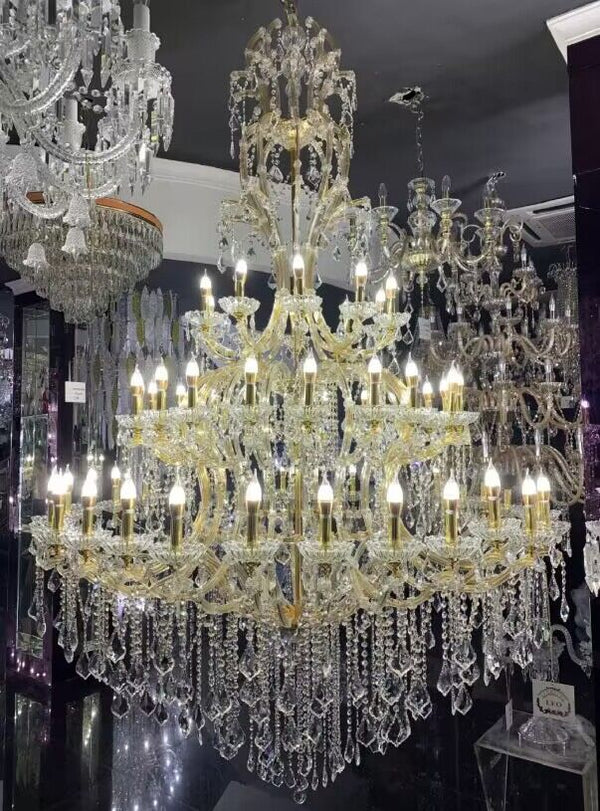 Oversized Luxury Traditional Gold/Chrome Candle Branch Crystal Chandelier for 2-story/Duplex Buildings-Chandeliers-Arialamps
