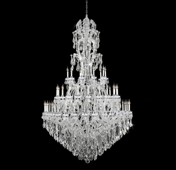 Oversized Luxury Traditional Gold/Chrome Candle Branch Crystal Chandelier for 2-story/Duplex Buildings-Chandeliers-D59.1"*H92.3"-Chrome-Warm Light-Arialamps