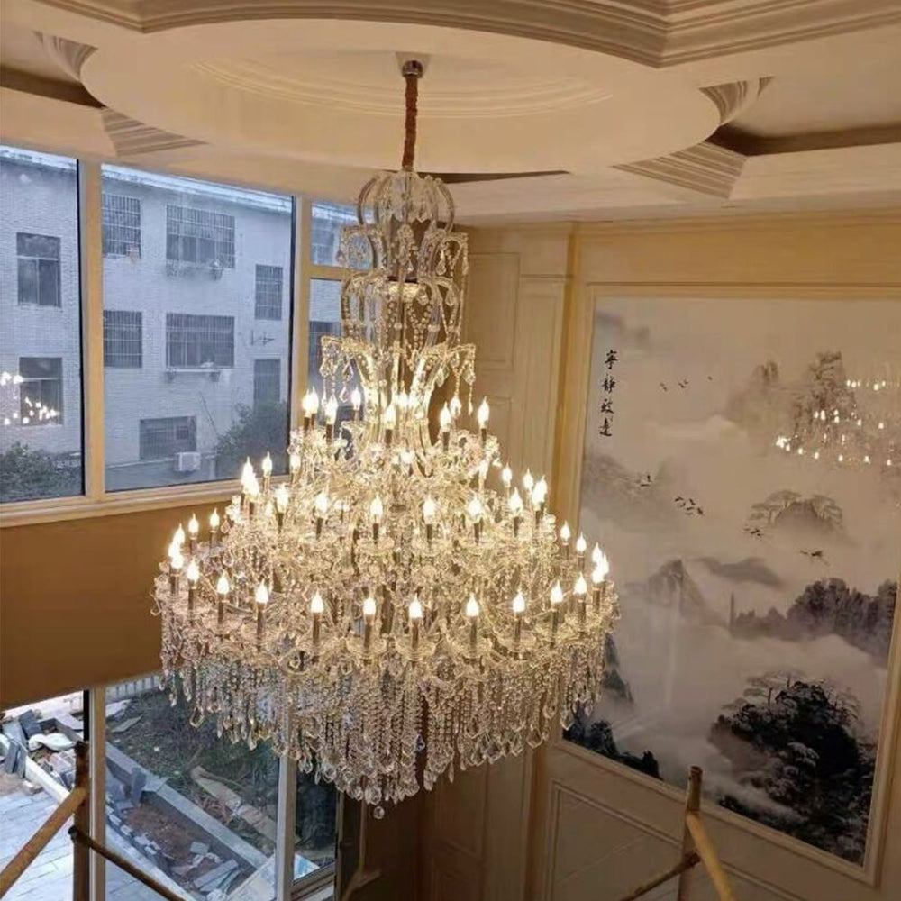 Oversized Luxury Traditional Gold/Chrome Candle Branch Crystal Chandelier for 2-story/Duplex Buildings-Chandeliers-Arialamps