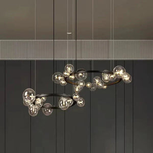Oversized Nordic Black Iron Glass Bubble Collection Chandelier Suit for Living/Dining Room - Arialamps