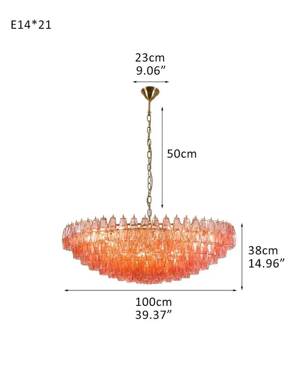 Modernist Chandelier ceiling brass satin frame decor for sitting room | Purple Blown Glass D100*H38CM D39.37"*H14.96" Pink American Vintage chandelier lamp