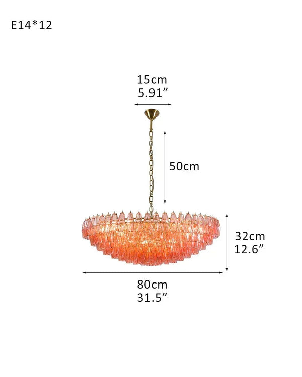 Modernist Chandelier ceiling brass satin frame decor for sitting room | Purple Blown Glass D80*H32CM D31.5"*H12.6" Pink American Vintage chandelier lamp