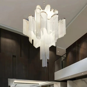 Post - Modern Extra Large Stainless Steel Long Tassel Chandelier - Arialamps