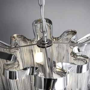 Post - Modern Extra Large Stainless Steel Long Tassel Chandelier - Arialamps