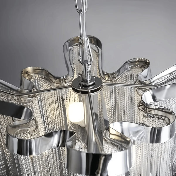 Post - Modern Extra Large Stainless Steel Long Tassel Chandelier - Arialamps
