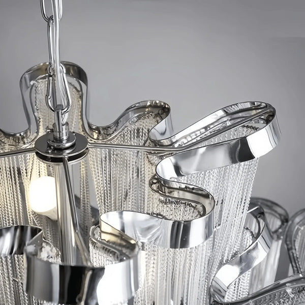 Post - Modern Extra Large Stainless Steel Long Tassel Chandelier - Arialamps