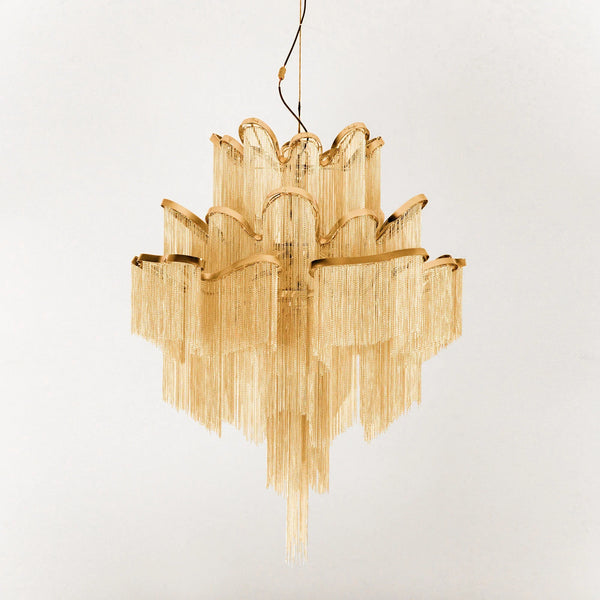 Post-Modern Extra Large Stainless Steel Long Tassel Chandelier
