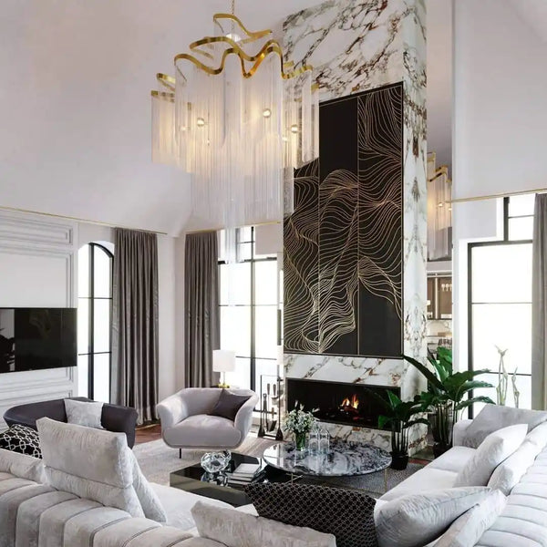 Post-Modern Extra Large Stainless Steel Long Tassel Chandelier