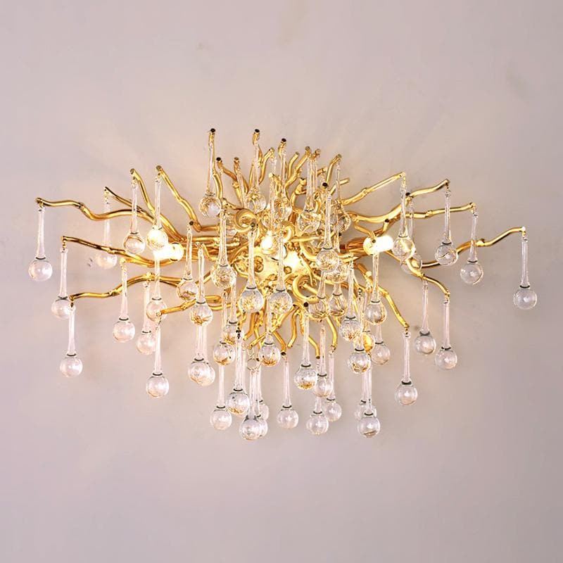 Rain Tree Crystal Teardrop Wall Sconce Gold Diameter 17"-Arialamps