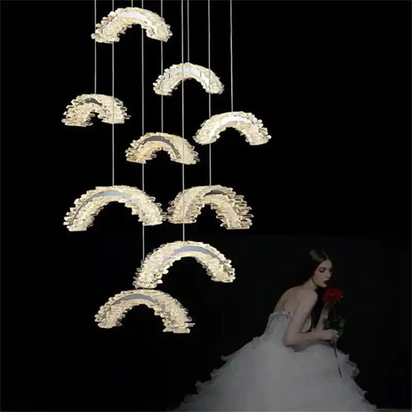 Rainbow Modern Rock Crystal Staircase Chandelier - Arialamps