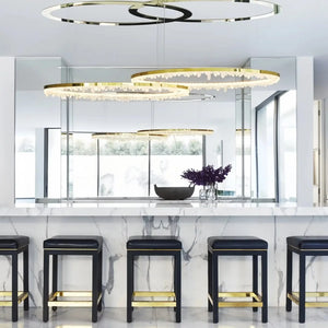 Round Modern Chandelier Brass & Clear Geode Quartz Crystal Hanging Light - Arialamps