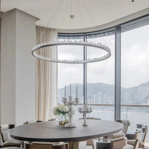 Round Modern Chandelier Brass & Clear Geode Quartz Crystal Hanging Light - Arialamps