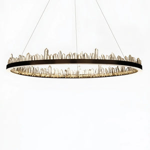 Round Modern Chandelier Brass & Clear Geode Quartz Crystal Hanging Light - Arialamps