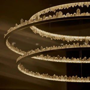 Round Modern Chandelier Brass & Clear Geode Quartz Crystal Hanging Light - Arialamps