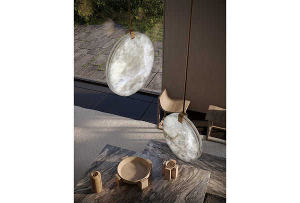Soho Real Alabaster Disc Pendant Light, Pendant Lamp For Hallway, Staircase Pendant Light Kevinstudiolives