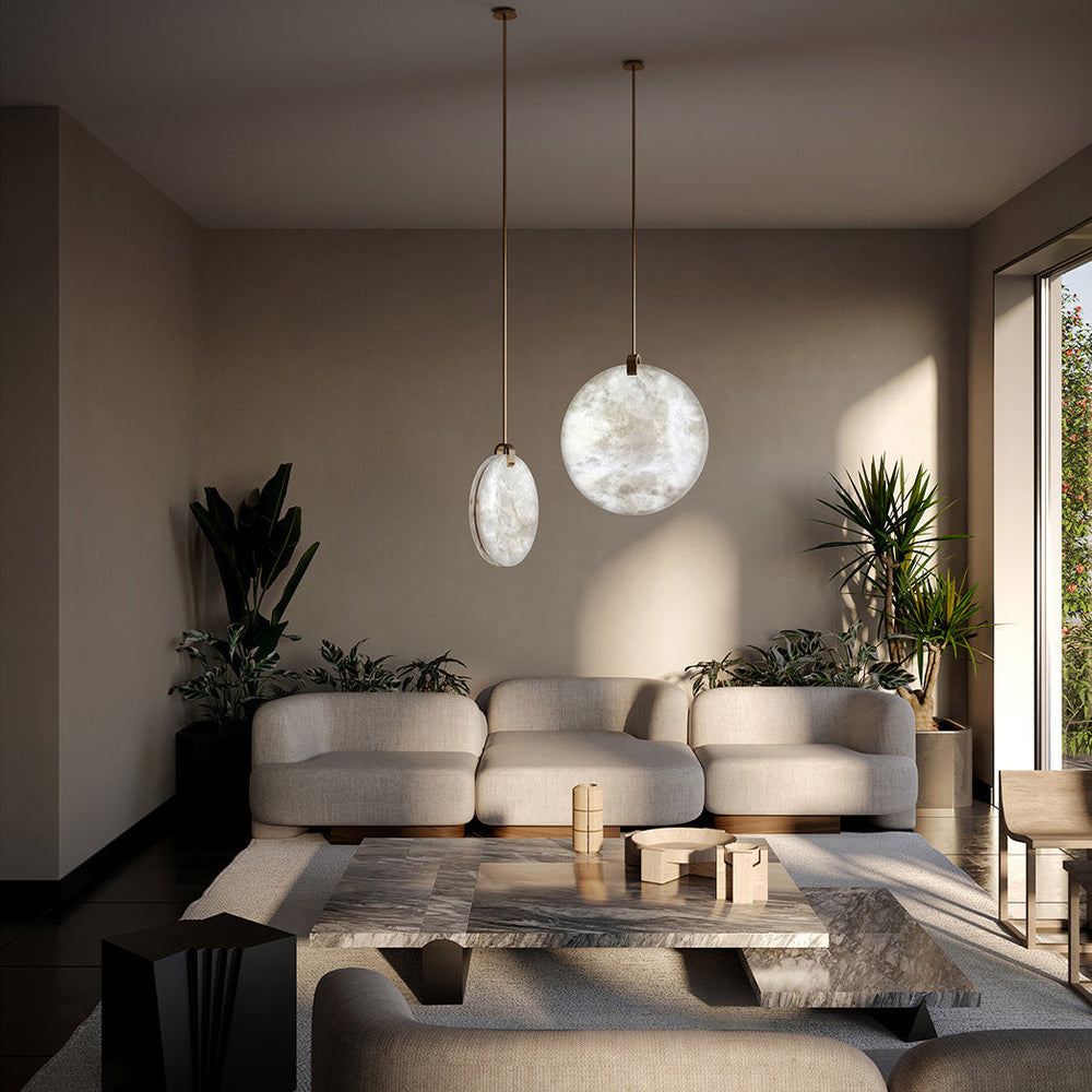 Soho Real Alabaster Disc Pendant Light, Pendant Lamp For Hallway, Staircase Pendant Light Kevinstudiolives