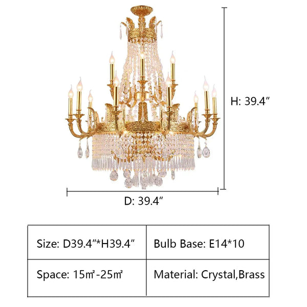 Stunning Oversized Luxury Golden Metal Candle Crystal Tassel Chandelier For High - ceiling - Arialamps