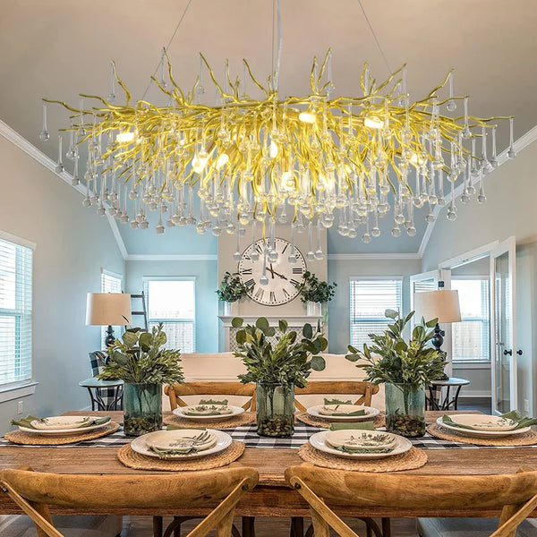 Stunning Tree Branch Crystal Chandelier with Clear Teardrop-shaped for Living/Dining Room-Chandeliers-Arialamps