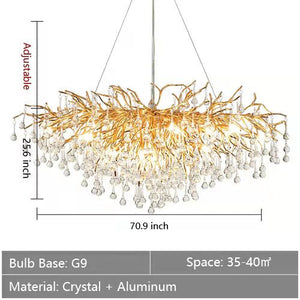 Stunning Tree Branch Crystal Chandelier with Clear Teardrop-shaped for Living/Dining Room-Chandeliers-Rectangle L70.9”*W25.6”*H25.6”/18 Lights-Gold-Warm Light-Arialamps