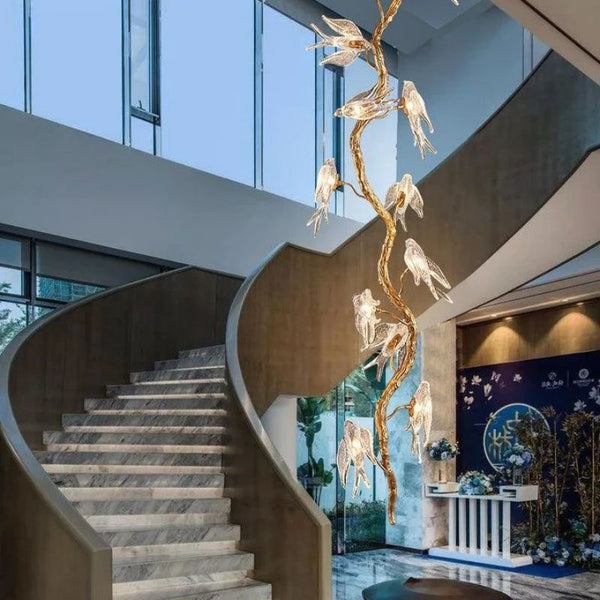 Swallow Glass Long Tree Branch Chandelier-chandeliers for dining room,chandeliers for stairways,chandeliers for foyer,chandeliers for bedrooms,chandeliers for kitchen,chandeliers for living room-90.6" H-Arialamps